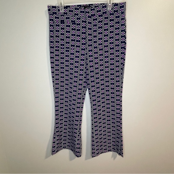 ZARA PANTS WOMEN'S CROPPED FLARED JACQUARD LEGGINGS NAVY PURPLE GEOMETRIC XL - Picture 1 of 8